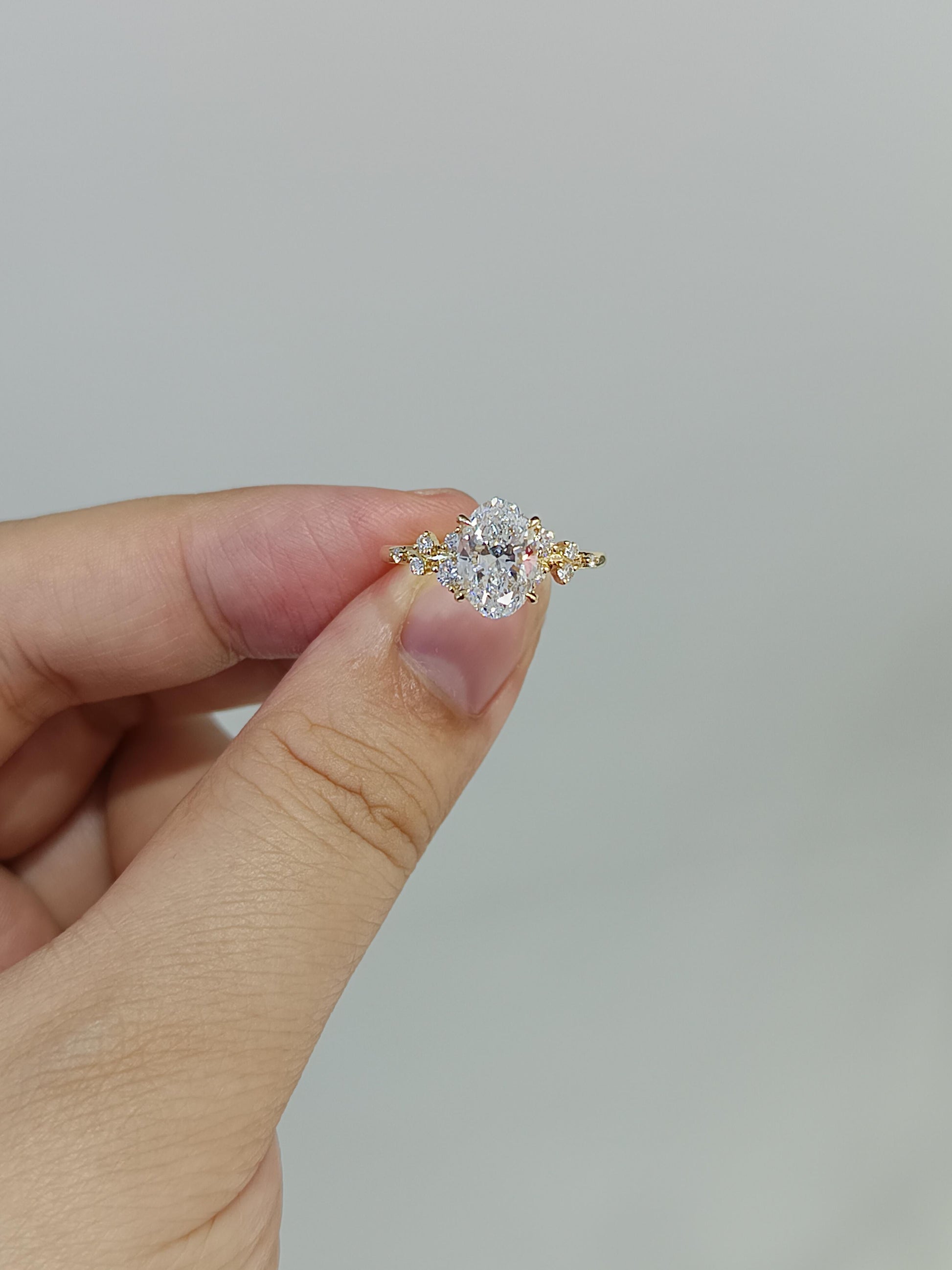 Oval Lab Diamond Ring - Adorned with Small Diamonds, Exquisitely Sparkling