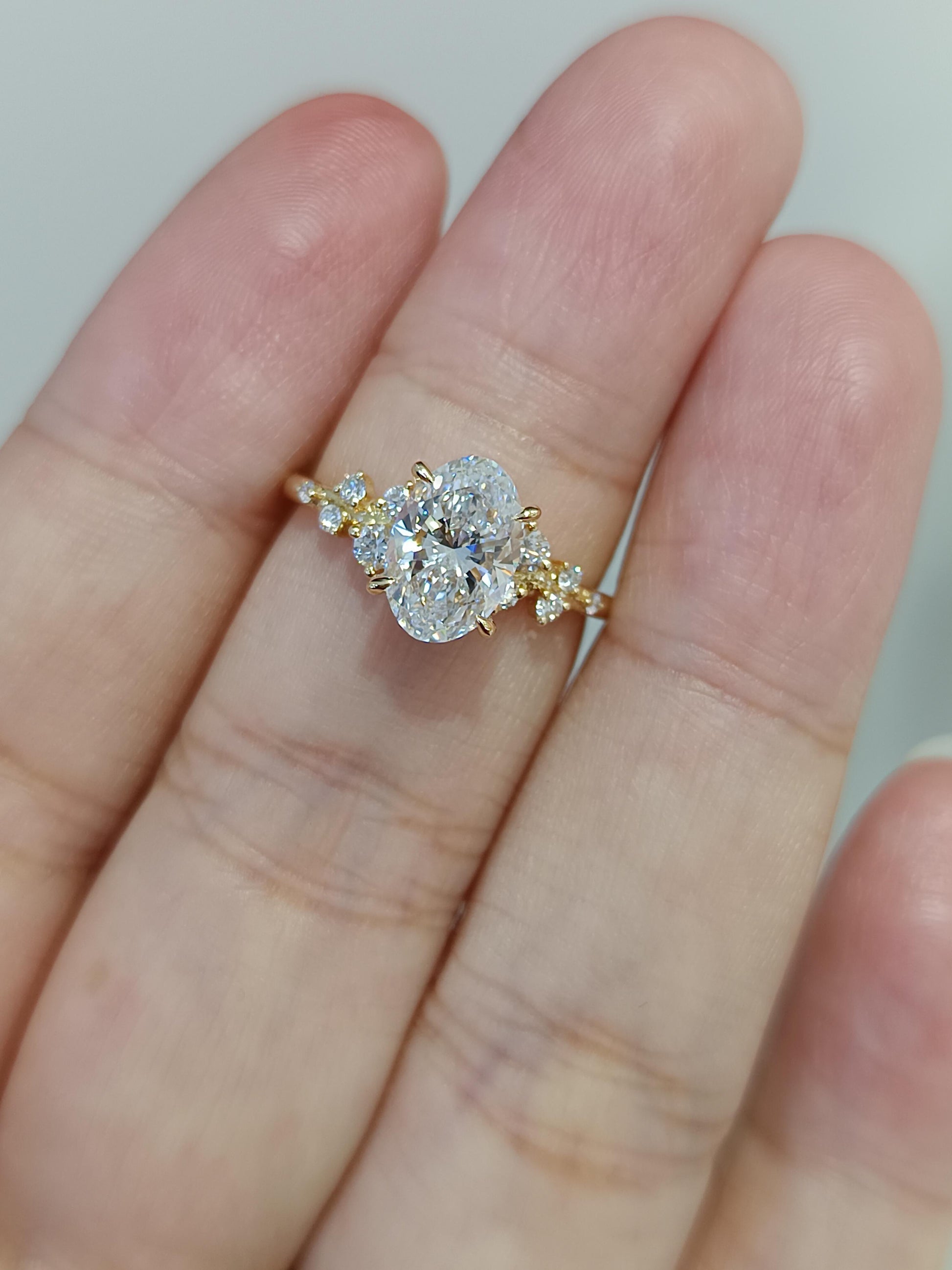 Oval Lab Diamond Ring - Adorned with Small Diamonds, Exquisitely Sparkling