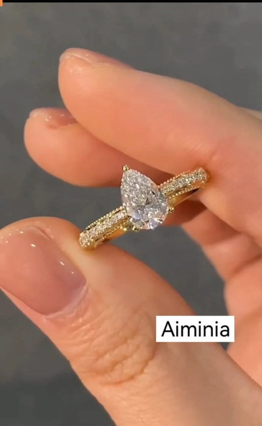 Teardrop-shaped artificial diamond ring