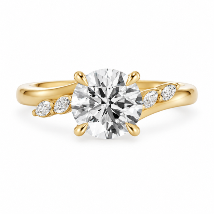 Round, yellow gold