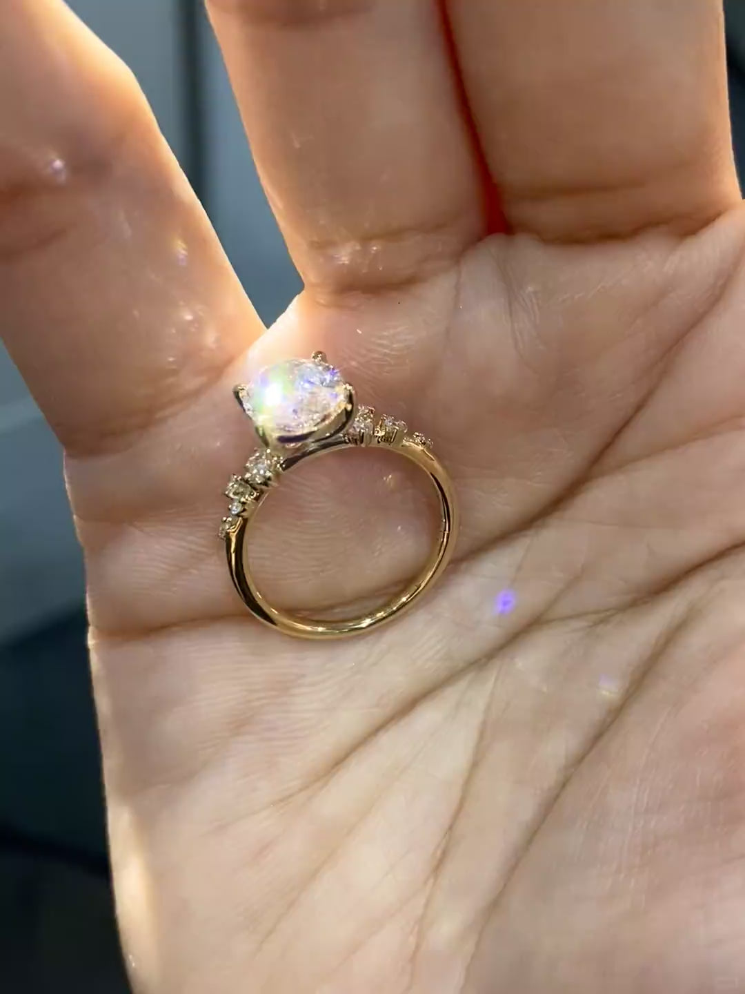 Oval Lab Diamond Ring - Adorned with Small Diamonds, Exquisitely Sparkling